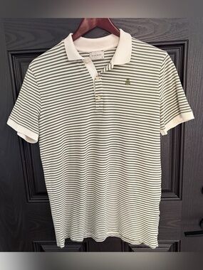 Scalpers Mens Striped Contrast Polo Size M Olive Green / Cream